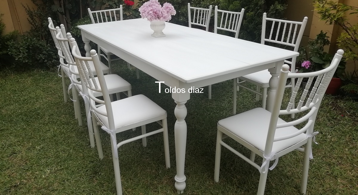 Alquiler de mesa vintage blanca grande en peru